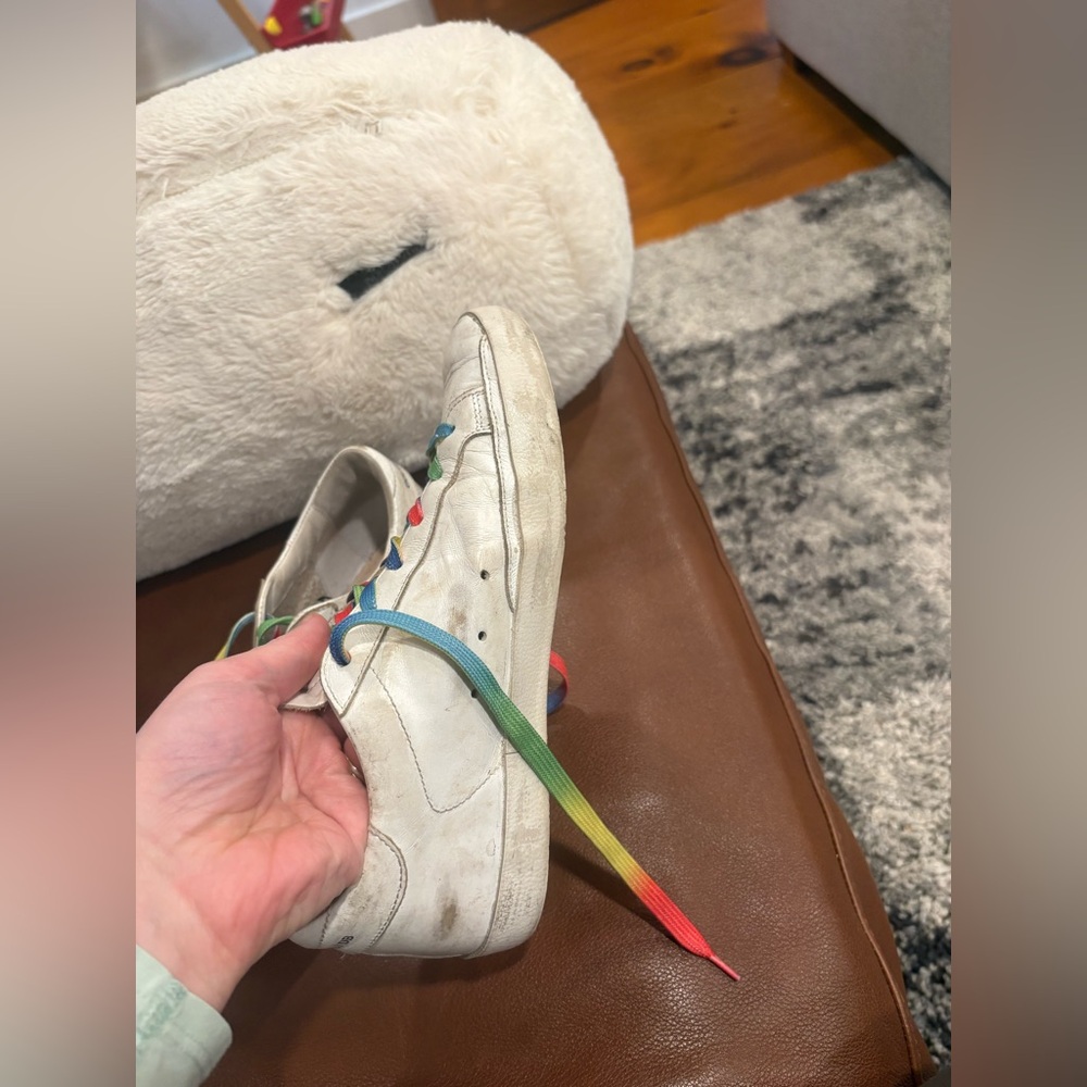 Golden Goose Super-Star White Leather Sneakers Rainbow Laces Size 37 Italy - Picture 6 of 15